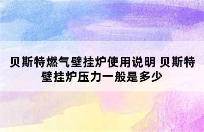 贝斯特燃气壁挂炉使用说明 贝斯特壁挂炉压力一般是多少